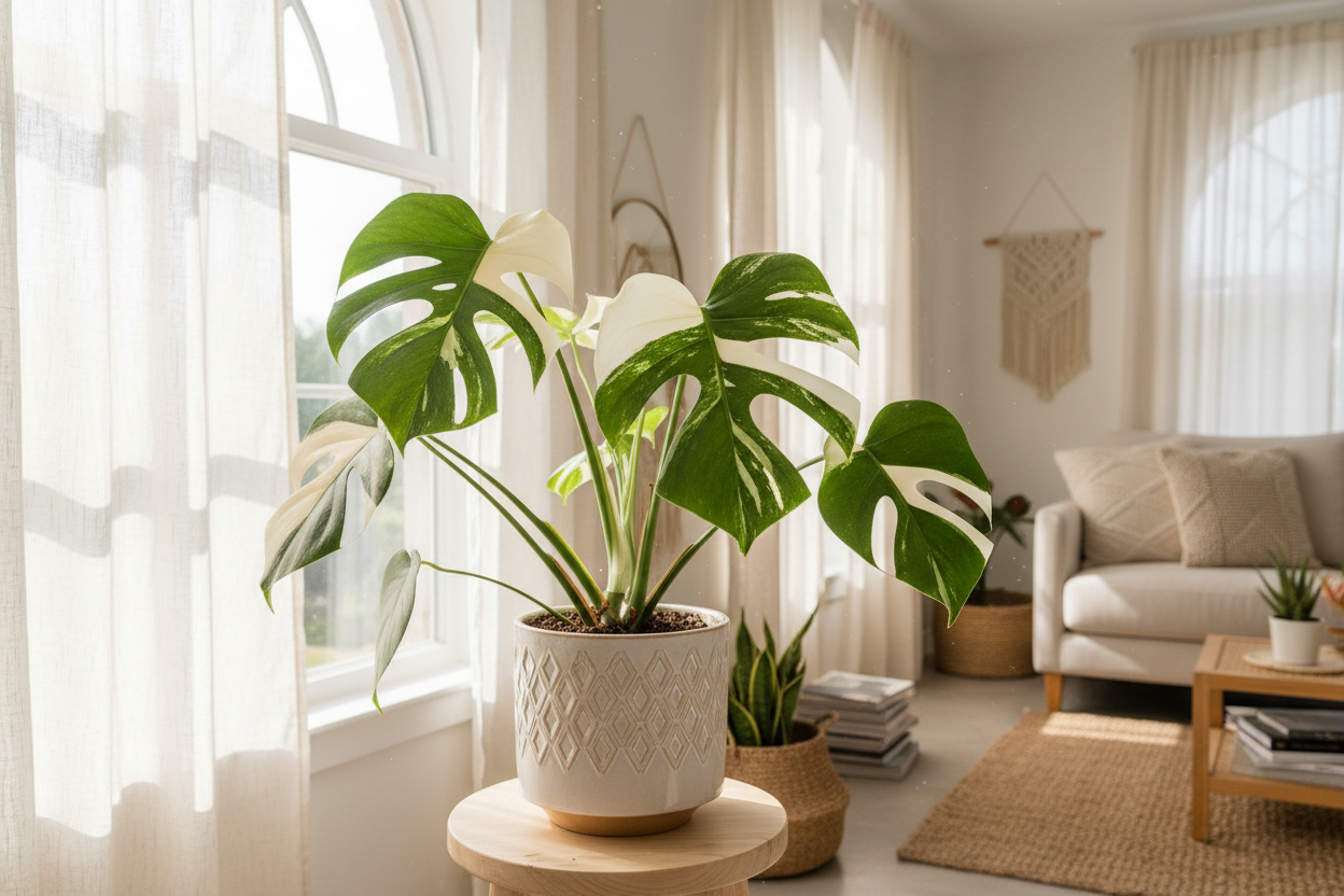 Monstera Borsigiana Albo in Bright Home